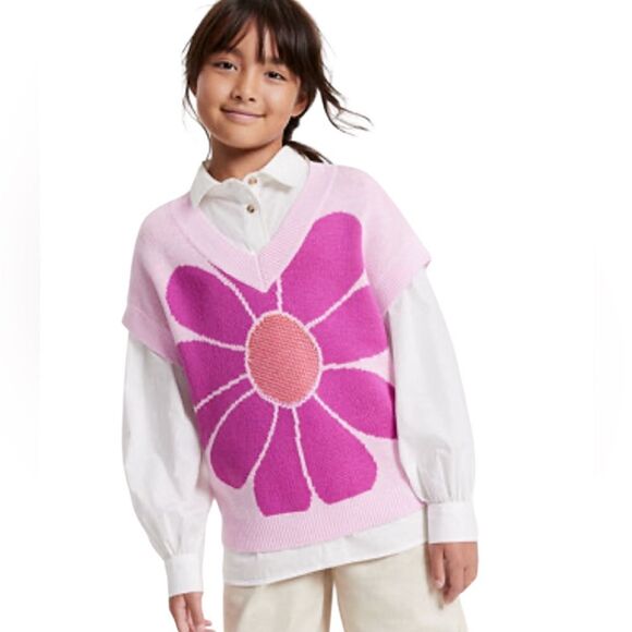 Epic Threads Girls Flower Sweater Vest Size Large 14/16 Rose Pink New With Tags - Picture 1 of 9